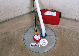 A sump pump system with a battery backup system installed in Eagle